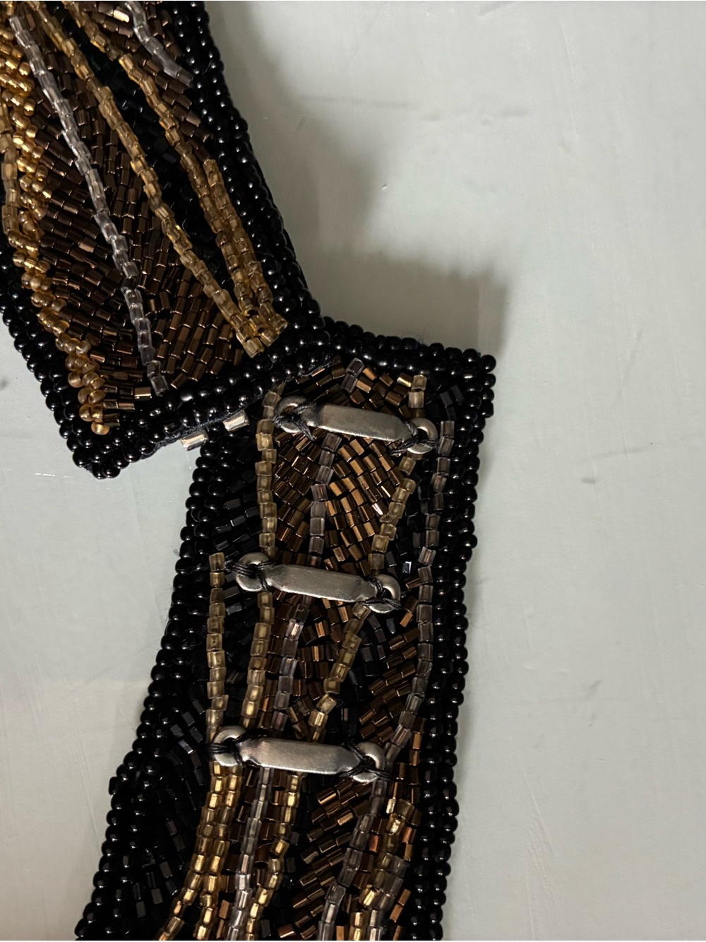 Vintage Beaded Black and Gold Wide Sash Belt - Picture 3 of 6